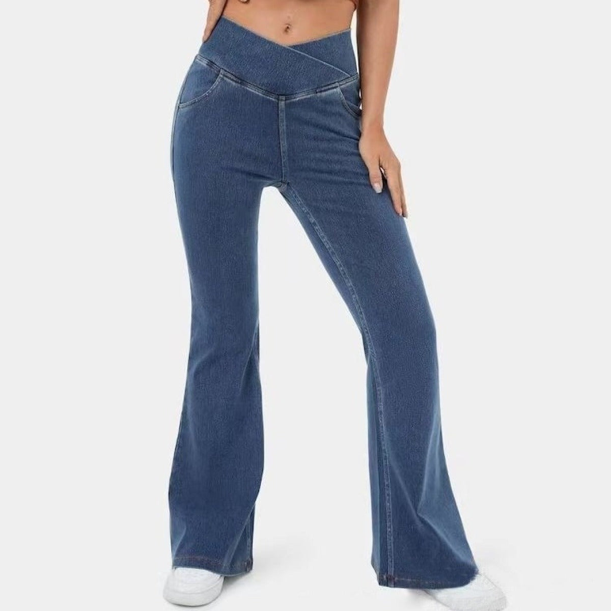 Stretch-Jeans Damen mit hoher Taille & ausgestelltem Bein