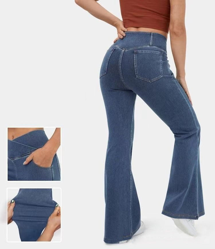Stretch-Jeans Damen mit hoher Taille & ausgestelltem Bein
