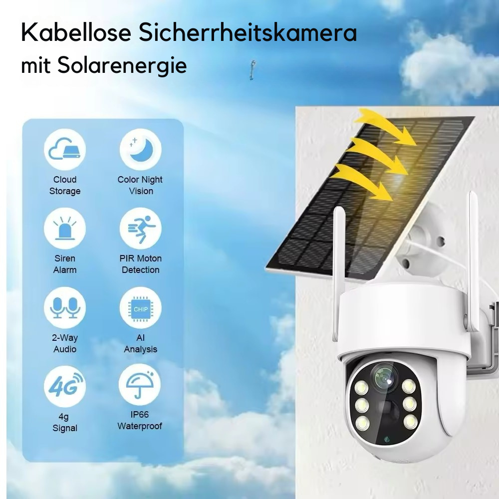 Drahtlose Überwachungskamera für den Außenbereich | Solarpanel-Stromversorgung | HD-Bilder