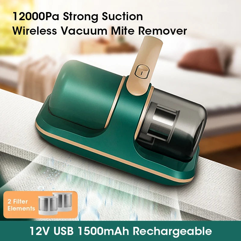 Aspirateur à main sans fil pour élimination des acariens avec lumière UV, 12 kPa, adapté aux allergiques