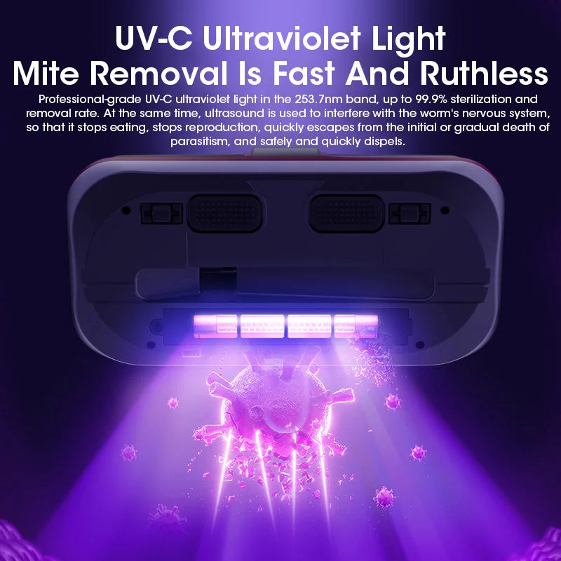Aspirateur à main sans fil pour élimination des acariens avec lumière UV, 12 kPa, adapté aux allergiques