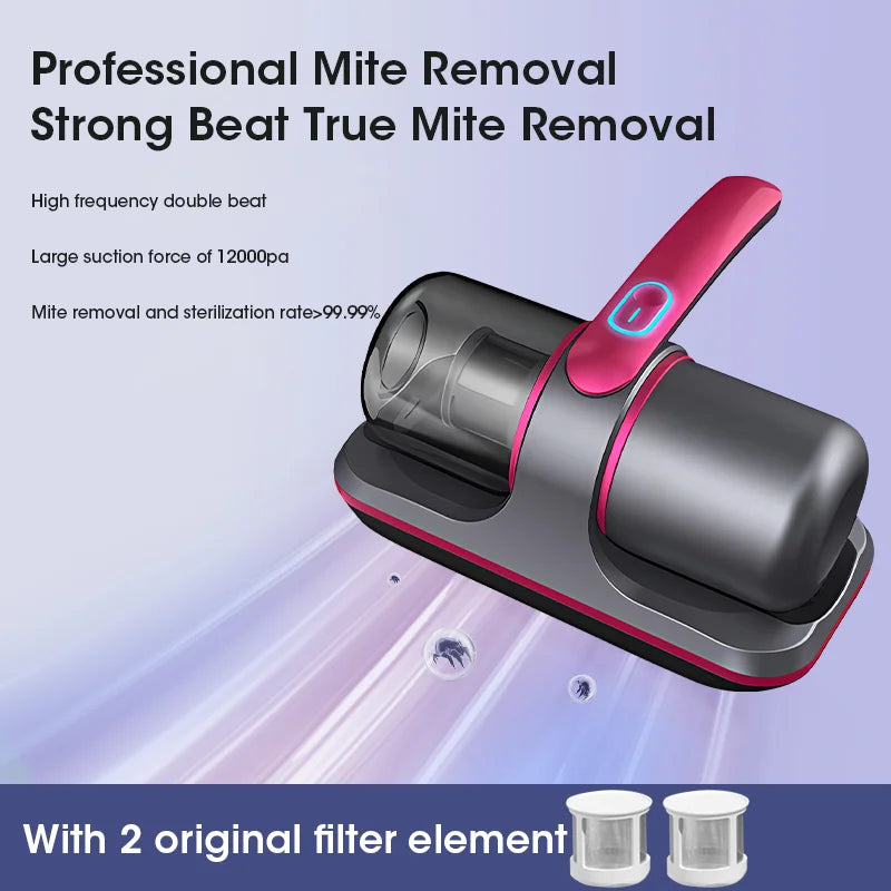 Aspirateur à main sans fil pour élimination des acariens avec lumière UV, 12 kPa, adapté aux allergiques