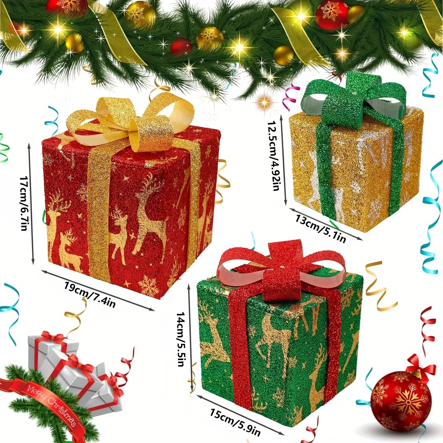 Kerstdecoratie 2023 – Set van 3 Verlichte Geschenkdozen voor Binnen en Buiten 2