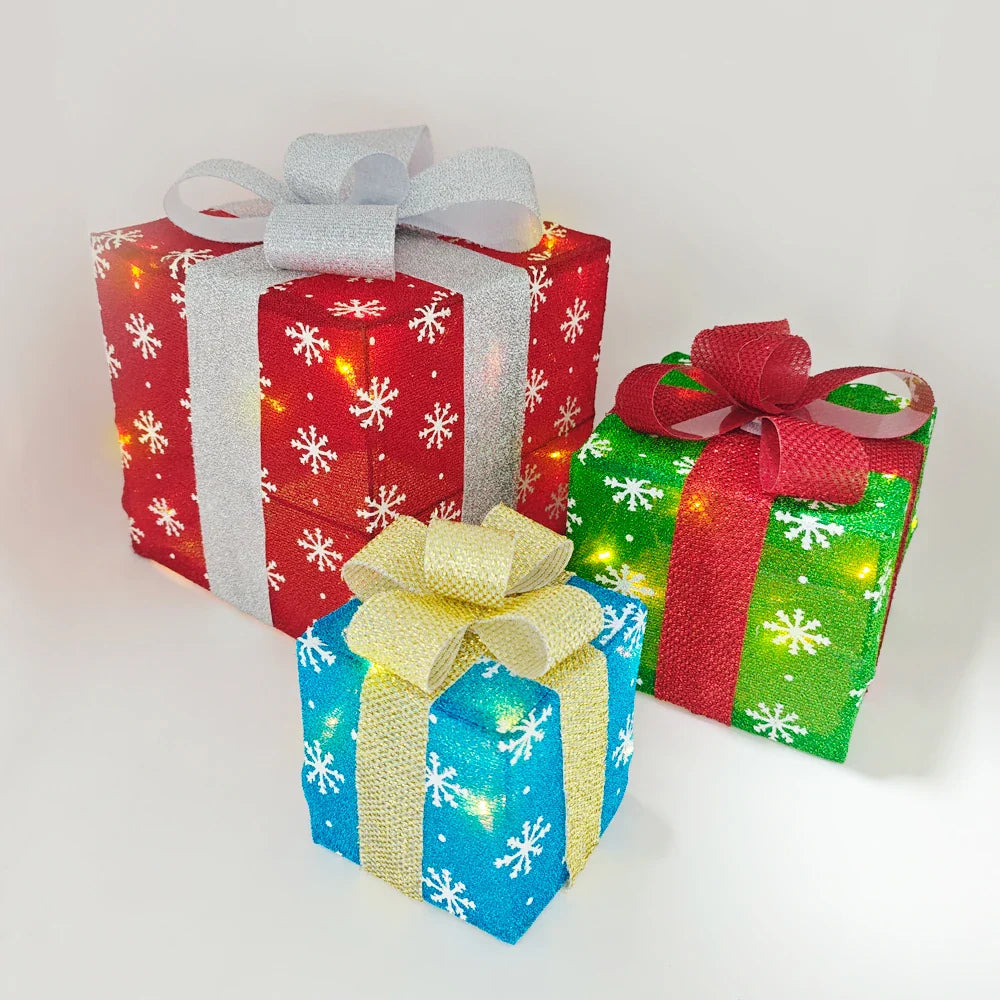 Kerstdecoratie 2023 – Set van 3 Verlichte Geschenkdozen voor Binnen en Buiten 3