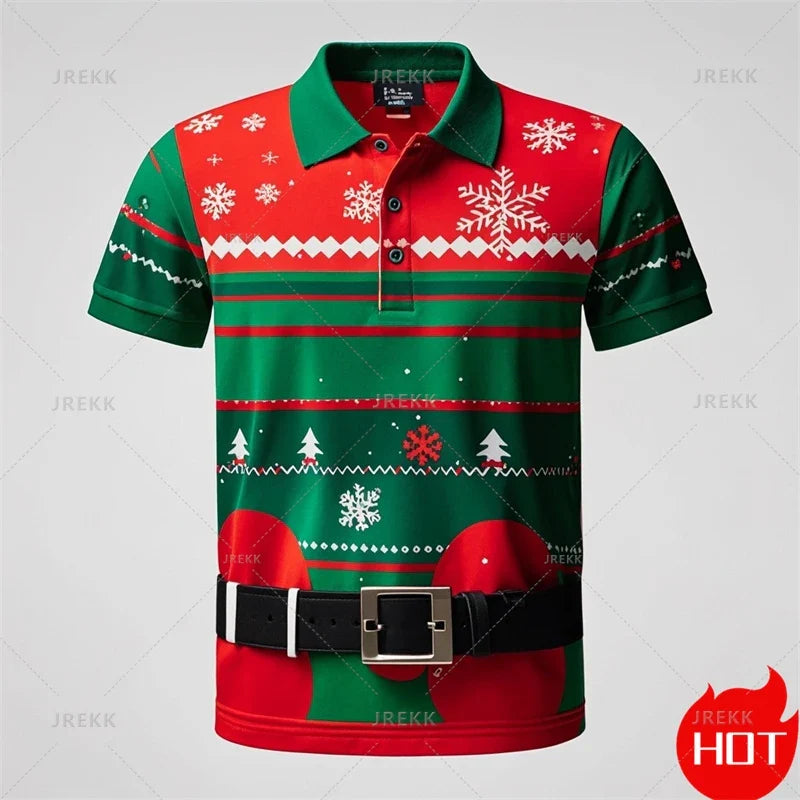 Kerstman 3D poloshirt voor mannen met vrolijke kerstprint 14