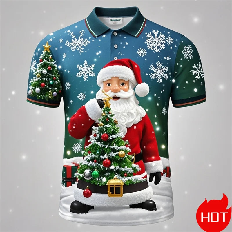 Kerstman 3D poloshirt voor mannen met vrolijke kerstprint 2