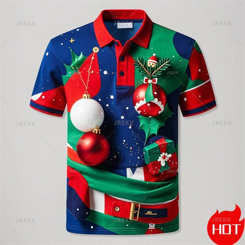 Kerstman 3D poloshirt voor mannen met vrolijke kerstprint 6