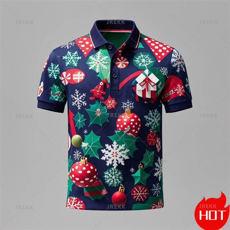Kerstman 3D poloshirt voor mannen met vrolijke kerstprint 9