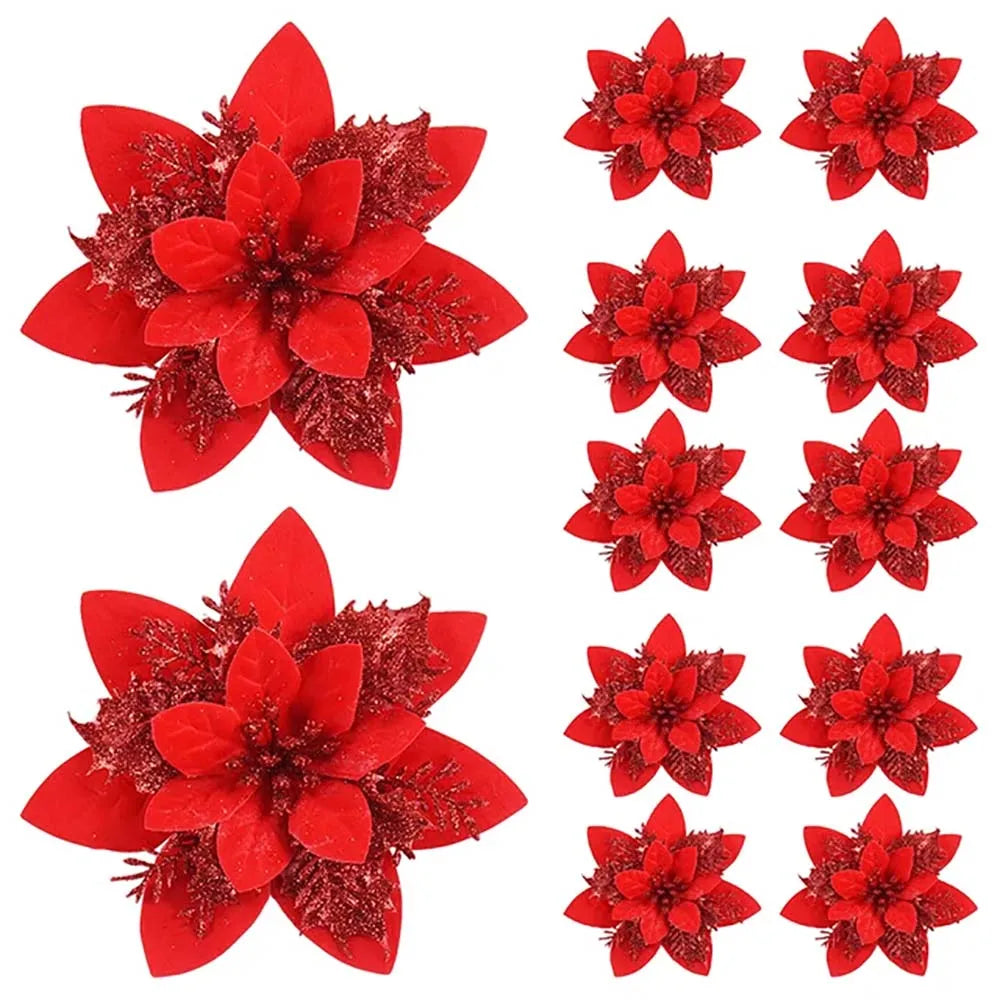 Florivelle Weihnachtsblumen Set – Künstliche Blumen 14,5 cm in Rosa, Rot & Gold für Festliche Dekoration
