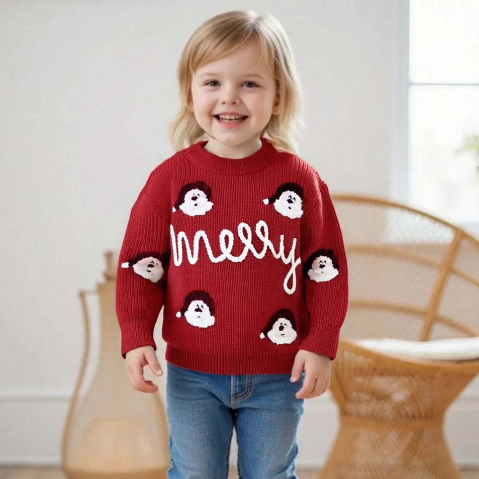Kersttrui voor Peuters met Kerstman Borduursel en Lange Mouwen, Comfortabel en Feestelijk 0