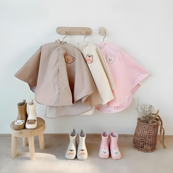 Kinder Regenjacke mit Bären- oder Hasenmotiv – Wasserdicht & Leicht