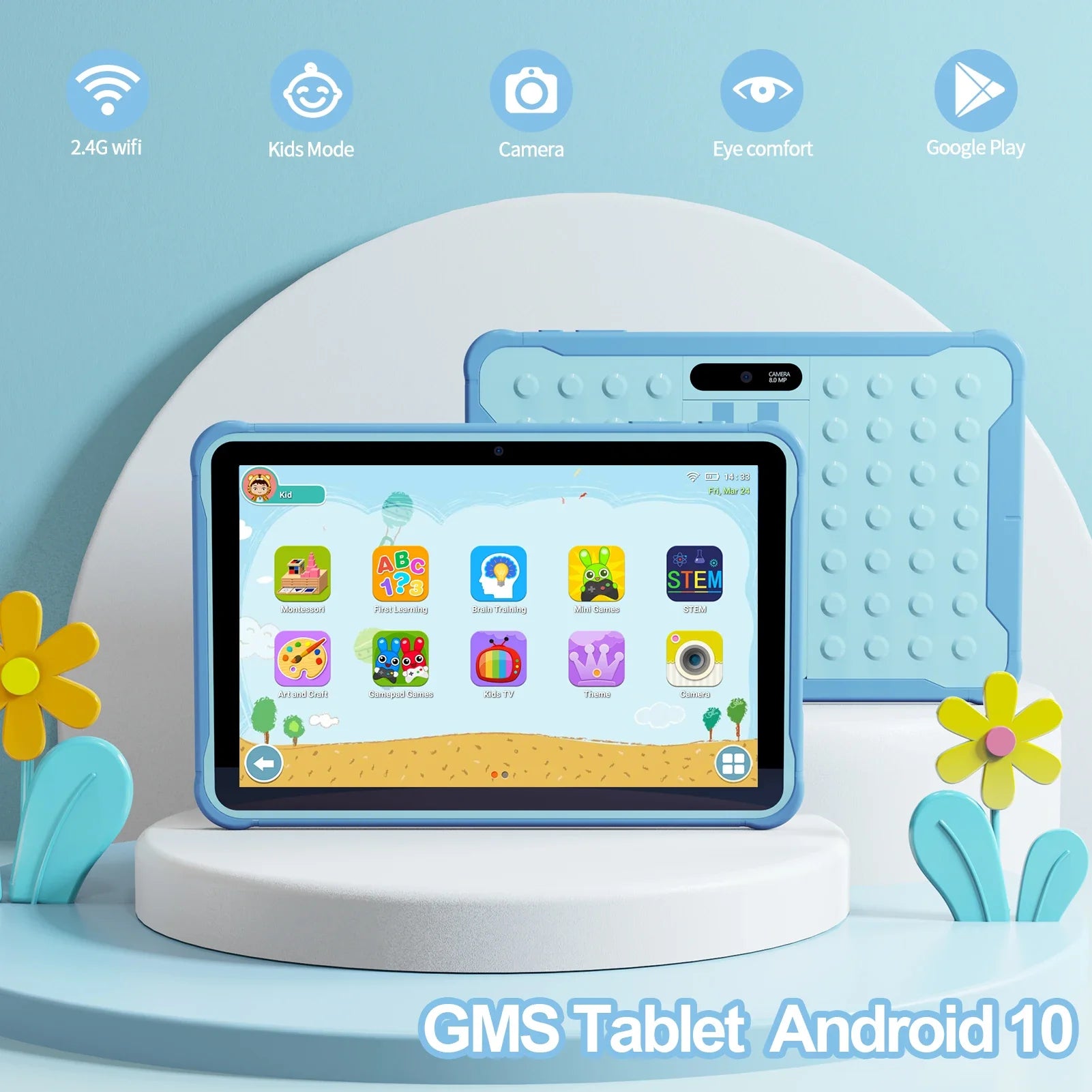 Pritom – Kinder-Tablet 10 Zoll Android 13, 64GB Speicher mit Schutzhülle