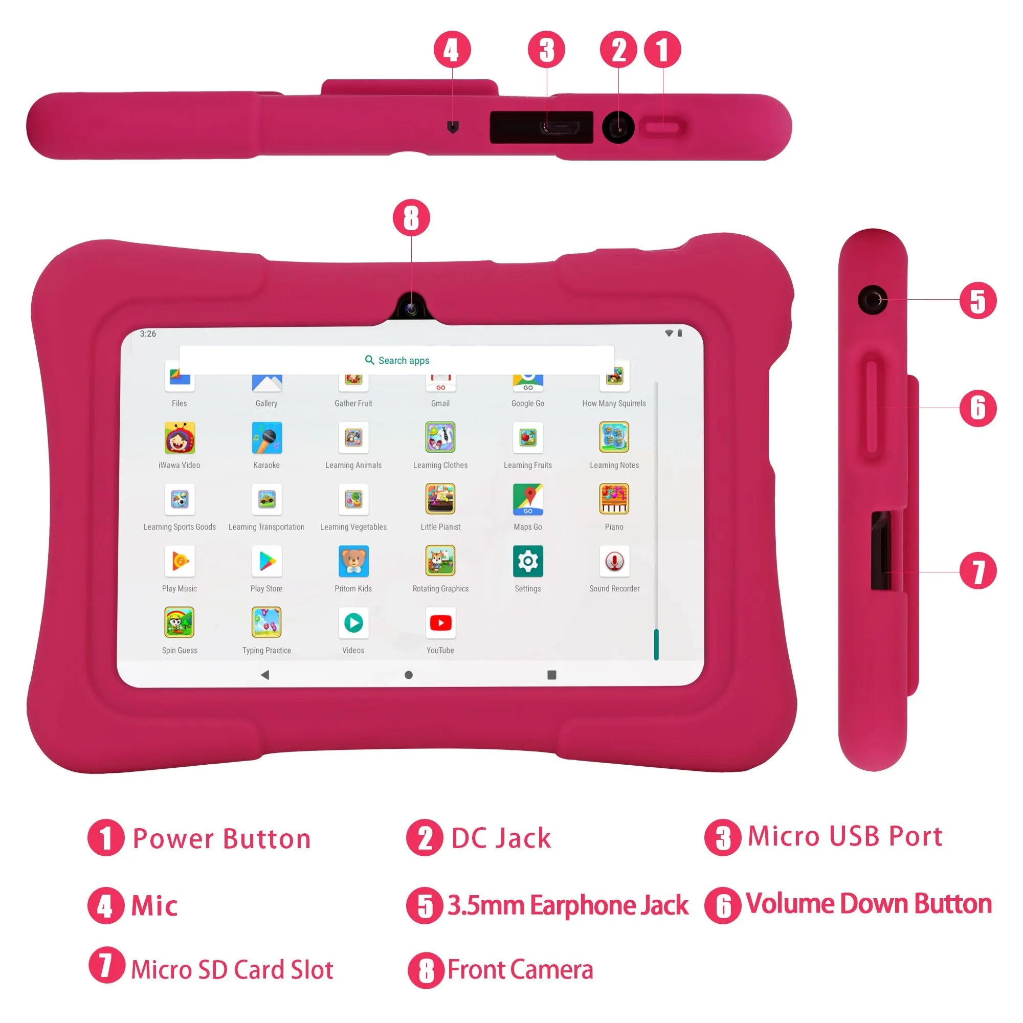 Pritom – Kinder-Tablet 7 Zoll Android 10, 32GB Speicher mit Lernsoftware