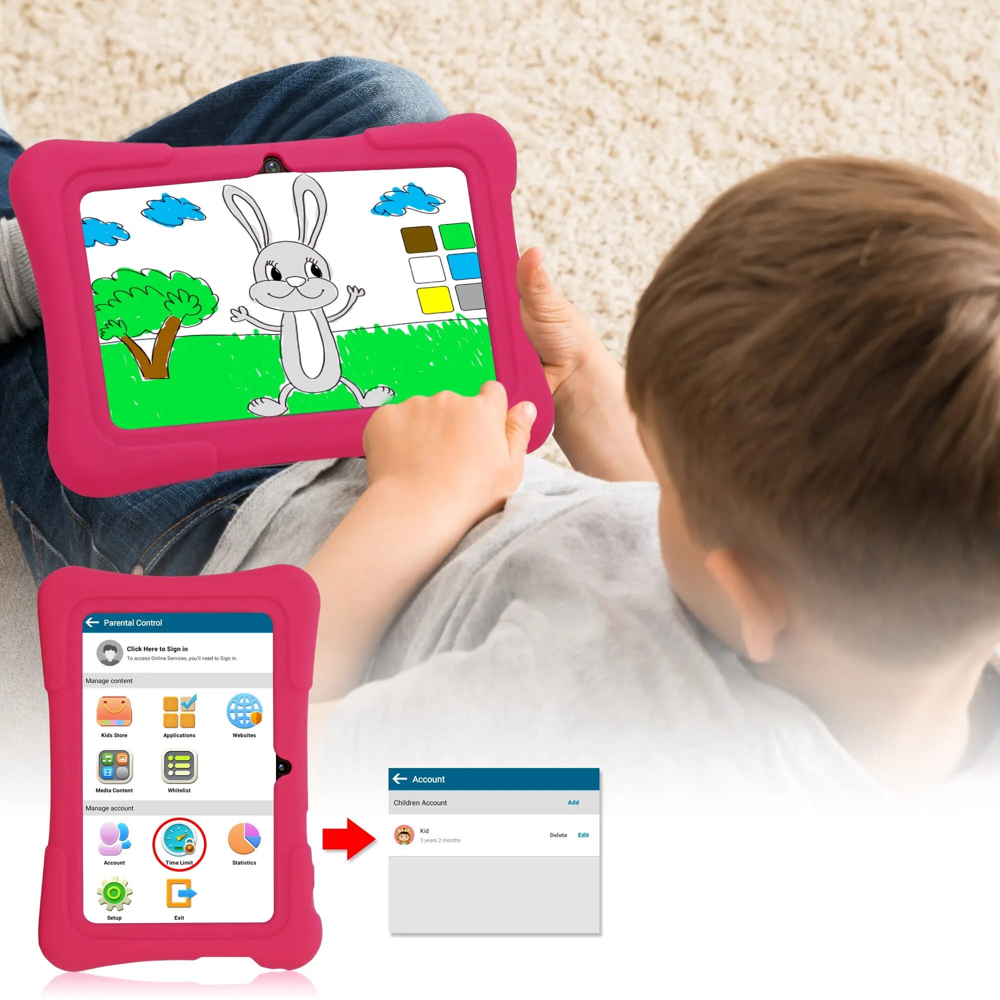 Pritom – Kinder-Tablet 7 Zoll Android 10, 32GB Speicher mit Lernsoftware