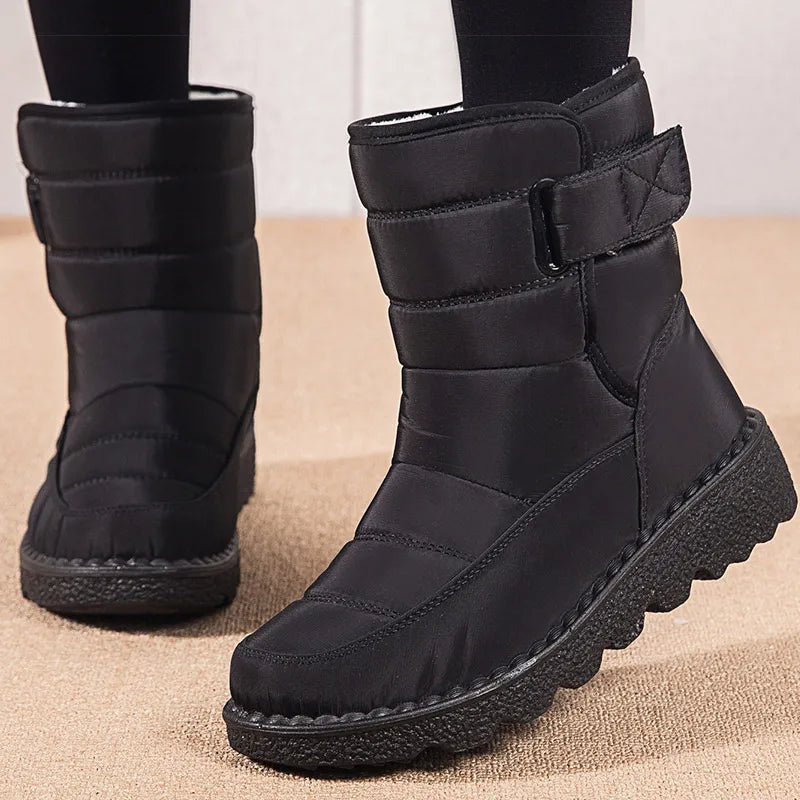 Kira – Scarpe invernali da donna impermeabili con fodera in pelliccia, antiscivolo, nere