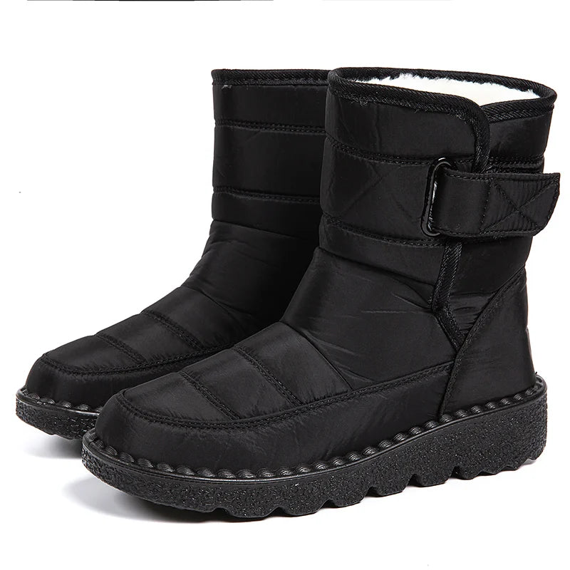 Kira – Scarpe invernali da donna impermeabili con fodera in pelliccia, antiscivolo, nere