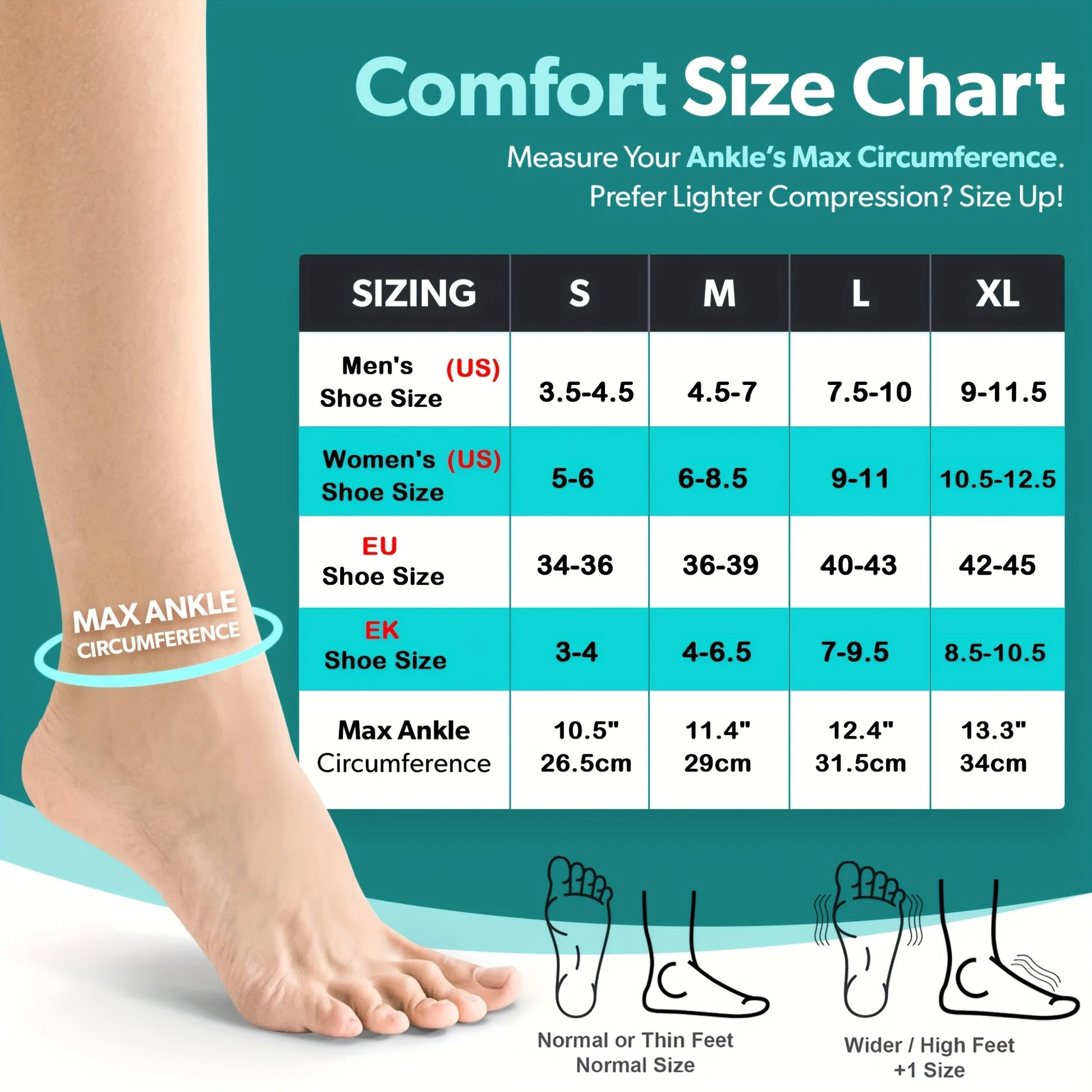 Kompressionssocken für Knöchel mit Offenem Zehendesign, Schwarz, Einheitsgröße 4