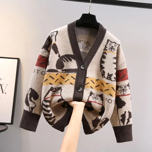 Strickjacke mit Katzenmotiv - Beth