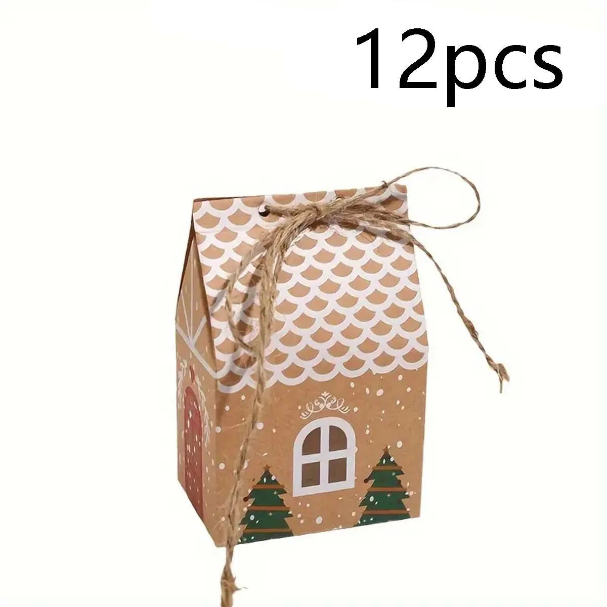 Kraftpapier Geschenkdozen voor Kerst - Set van 12 of 50 Peperkoek Huis Dozen 3