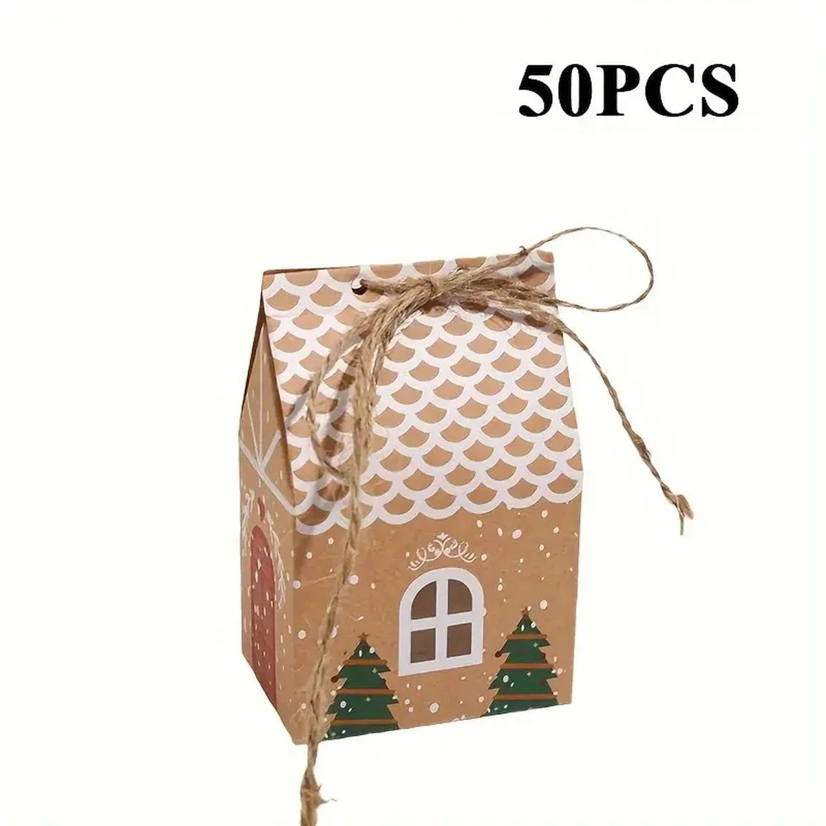 Kraftpapier Geschenkdozen voor Kerst - Set van 12 of 50 Peperkoek Huis Dozen 4