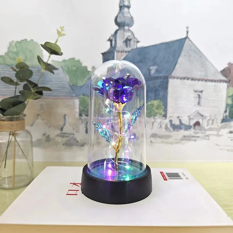 Lunafleur růžový květ s LED světlem – Romantická dekorace z plastu, trvanlivá a nápad na dárek