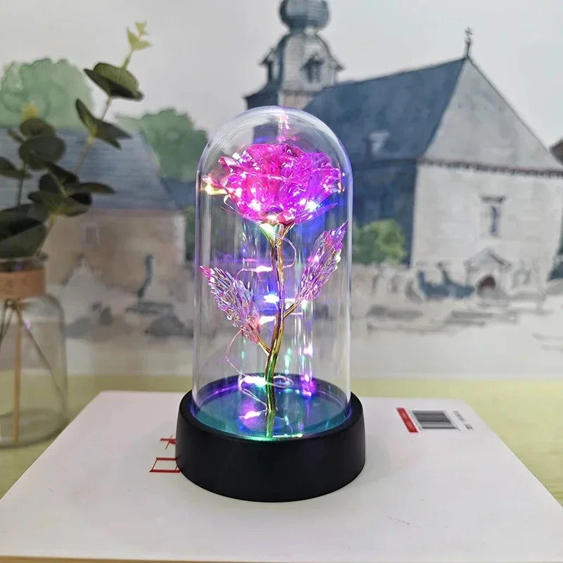 Lunafleur růžový květ s LED světlem – Romantická dekorace z plastu, trvanlivá a nápad na dárek