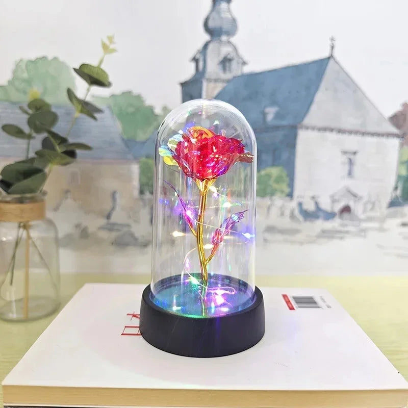 Lunafleur růžový květ s LED světlem – Romantická dekorace z plastu, trvanlivá a nápad na dárek