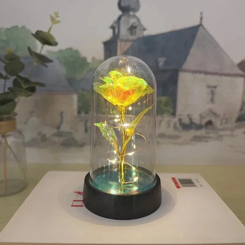 Lunafleur růžový květ s LED světlem – Romantická dekorace z plastu, trvanlivá a nápad na dárek