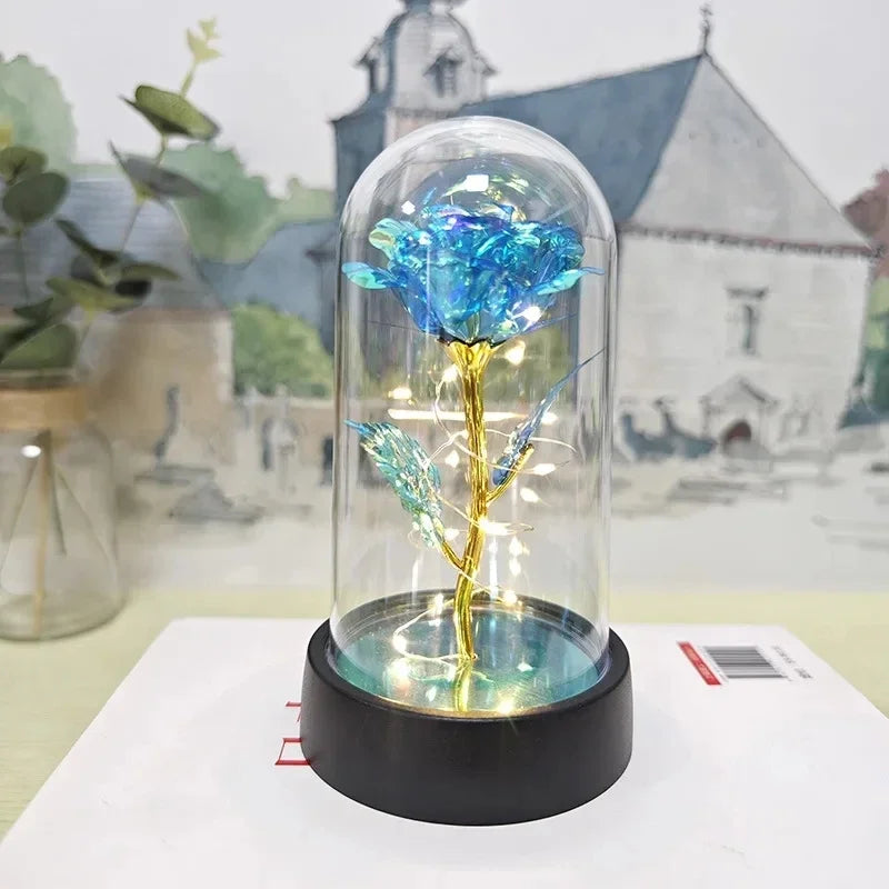 Lunafleur růžový květ s LED světlem – Romantická dekorace z plastu, trvanlivá a nápad na dárek