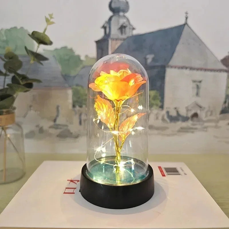 Lunafleur růžový květ s LED světlem – Romantická dekorace z plastu, trvanlivá a nápad na dárek
