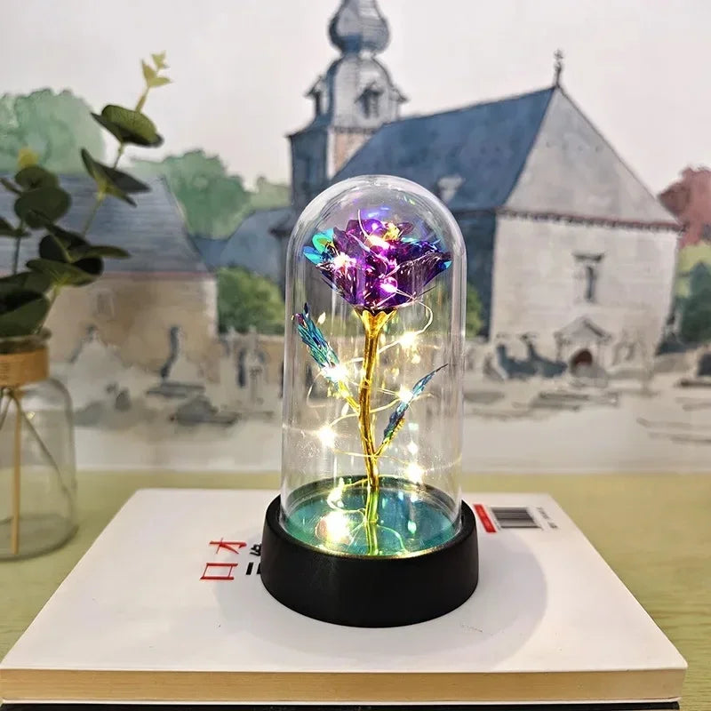 Lunafleur růžový květ s LED světlem – Romantická dekorace z plastu, trvanlivá a nápad na dárek