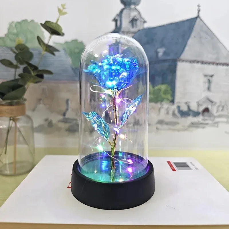 Lunafleur růžový květ s LED světlem – Romantická dekorace z plastu, trvanlivá a nápad na dárek