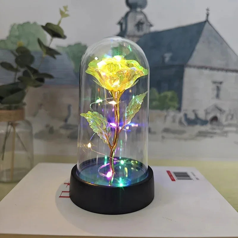 Lunafleur růžový květ s LED světlem – Romantická dekorace z plastu, trvanlivá a nápad na dárek