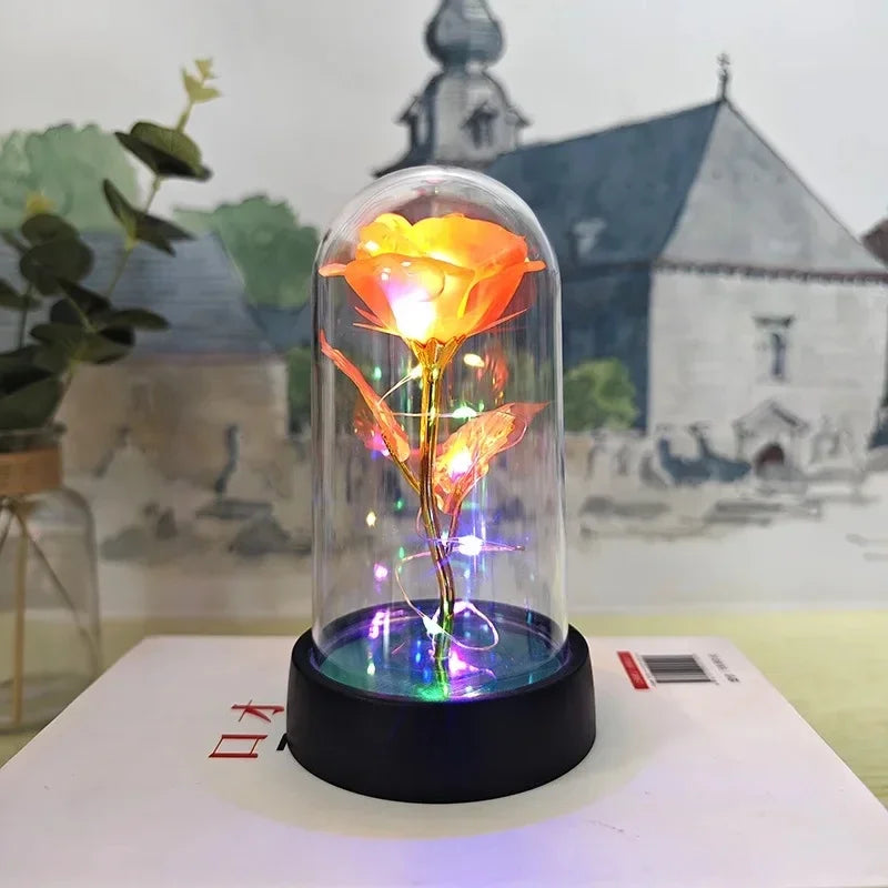 Lunafleur růžový květ s LED světlem – Romantická dekorace z plastu, trvanlivá a nápad na dárek
