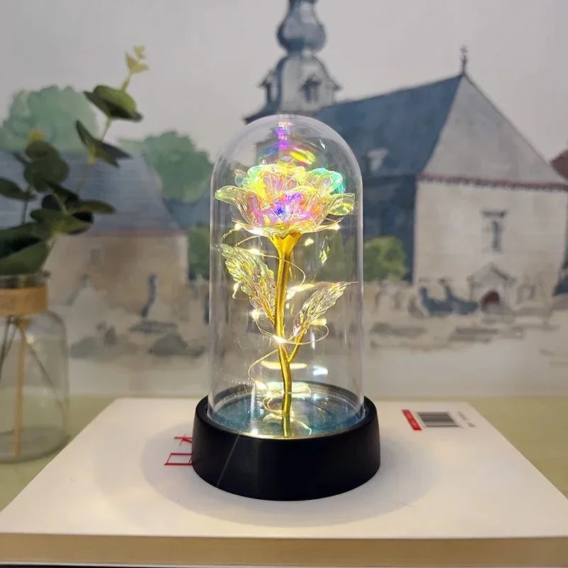 Lunafleur růžový květ s LED světlem – Romantická dekorace z plastu, trvanlivá a nápad na dárek