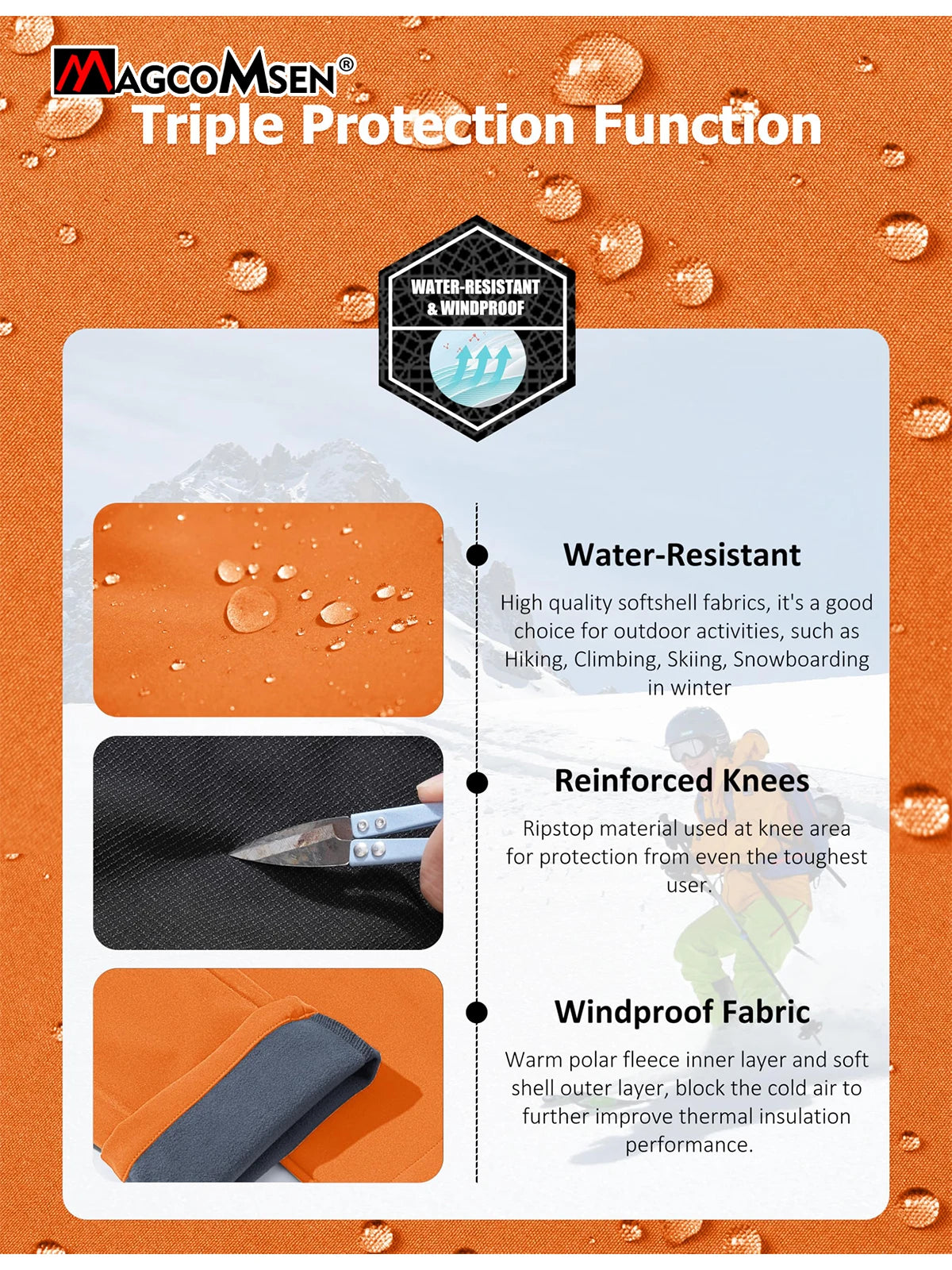 Magcomsen – Pantaloni da sci softshell da uomo, impermeabili e caldi per l'inverno