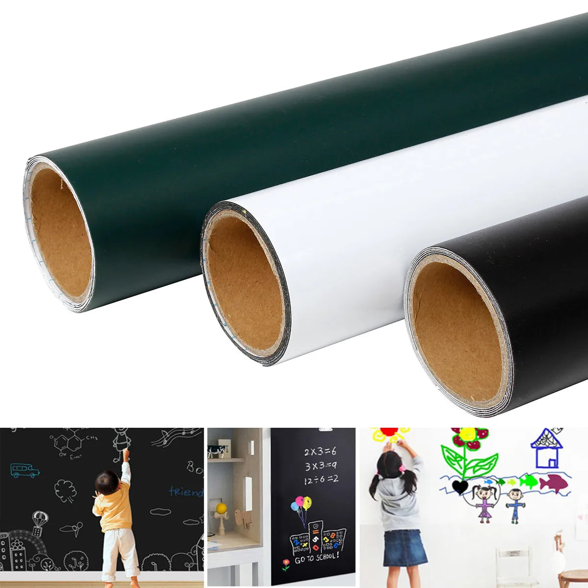 Ensemble tableau magnétique mural pour enfants 45x100 cm, amovible et autocollant
