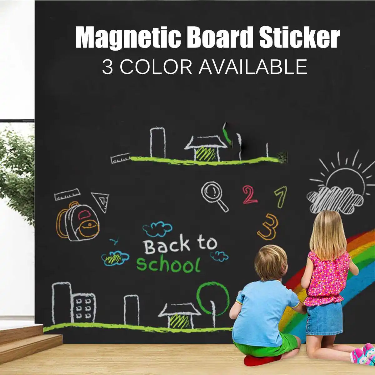 Ensemble tableau magnétique mural pour enfants 45x100 cm, amovible et autocollant
