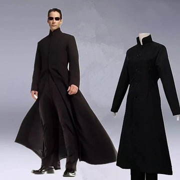 DarkMorph Schwarzer Trenchcoat – Herren Cosplay Kostüm für Halloween