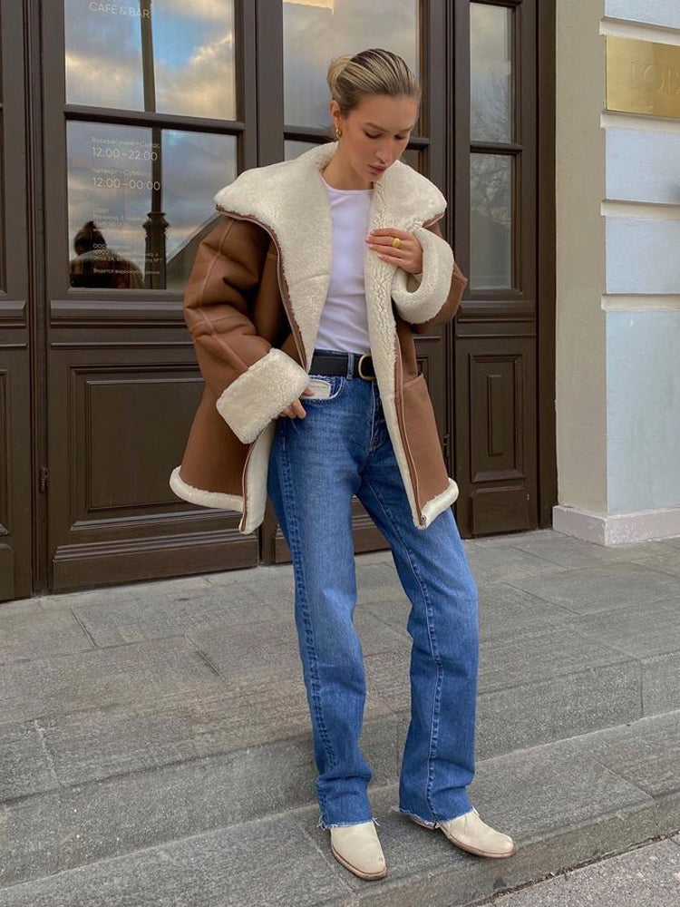 Alexis | Warmer Mantel mit Pelzbesatz