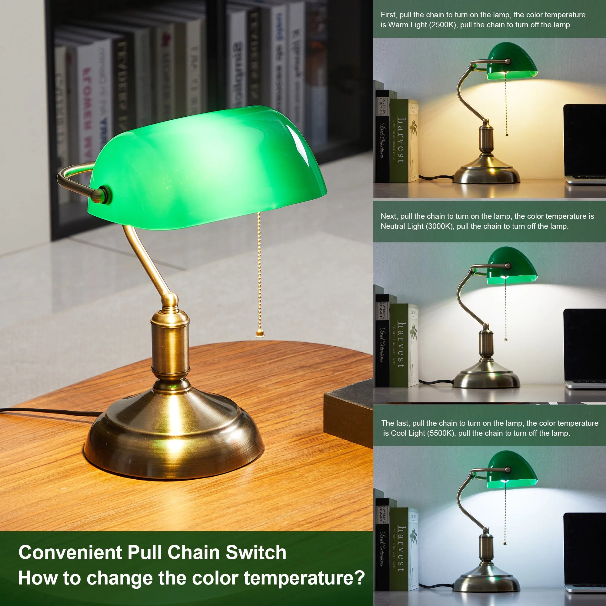 LumiBank – Moderne Banker-Schreibtischlampe mit 3 Lichtfarben & Drehschirm