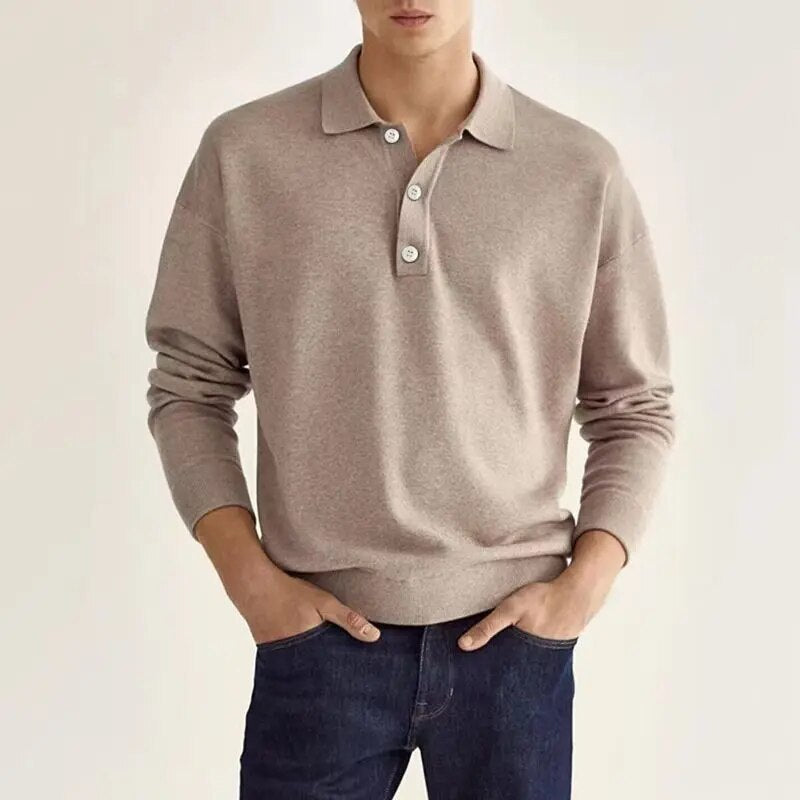 Elias - Elegante, casual polo a maniche lunghe