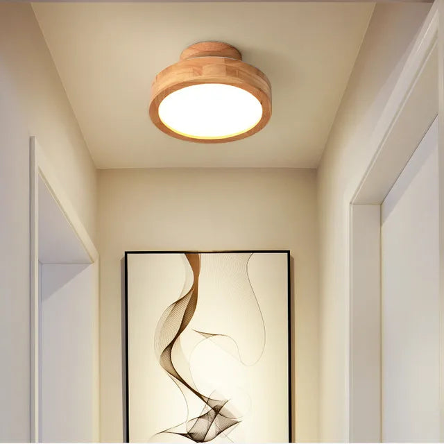 LumiNord – Lampada da soffitto rotonda in legno stile scandinavo – Luce calda 12W