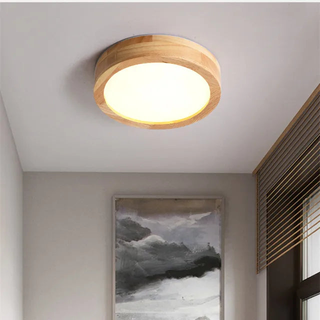 LumiNord – Lampada da soffitto rotonda in legno stile scandinavo – Luce calda 12W