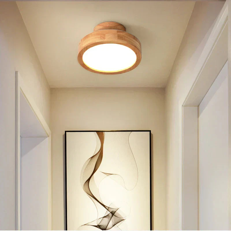 LumiNord – Lampada da soffitto rotonda in legno stile scandinavo – Luce calda 12W