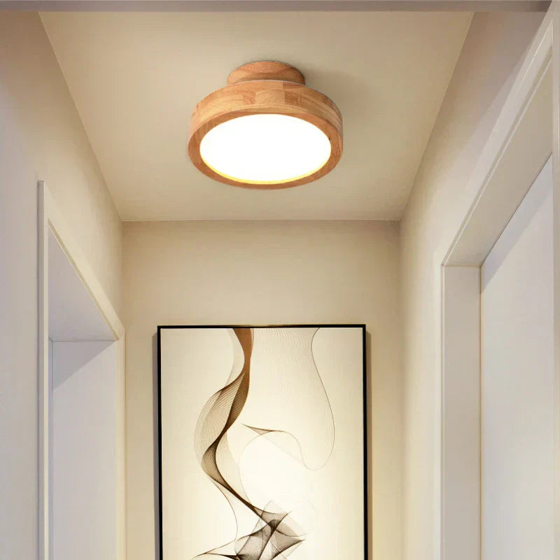 LumiNord – Lampada da soffitto rotonda in legno stile scandinavo – Luce calda 12W