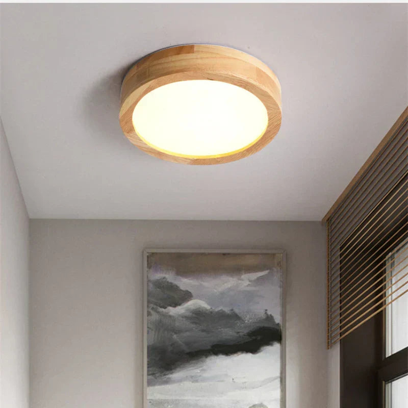 LumiNord – Lampada da soffitto rotonda in legno stile scandinavo – Luce calda 12W