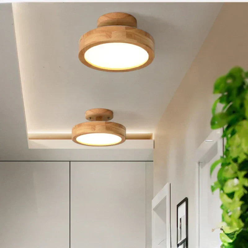 LumiNord – Lampada da soffitto rotonda in legno stile scandinavo – Luce calda 12W