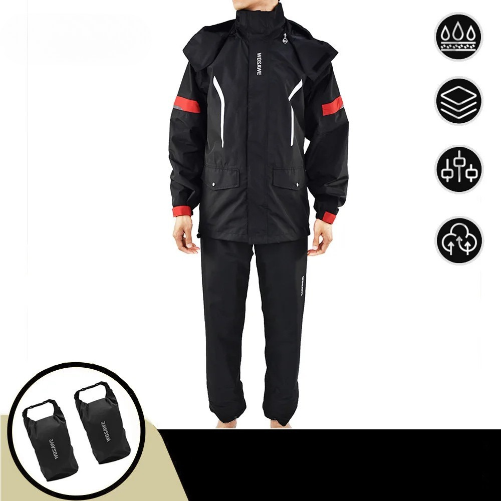 Wasserdichter Herren Motorrad Regenmantel mit Reflektoren, Schwarz/Grün, S-XXXL