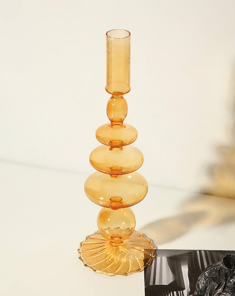 Porte-bougies en verre soufflé orange